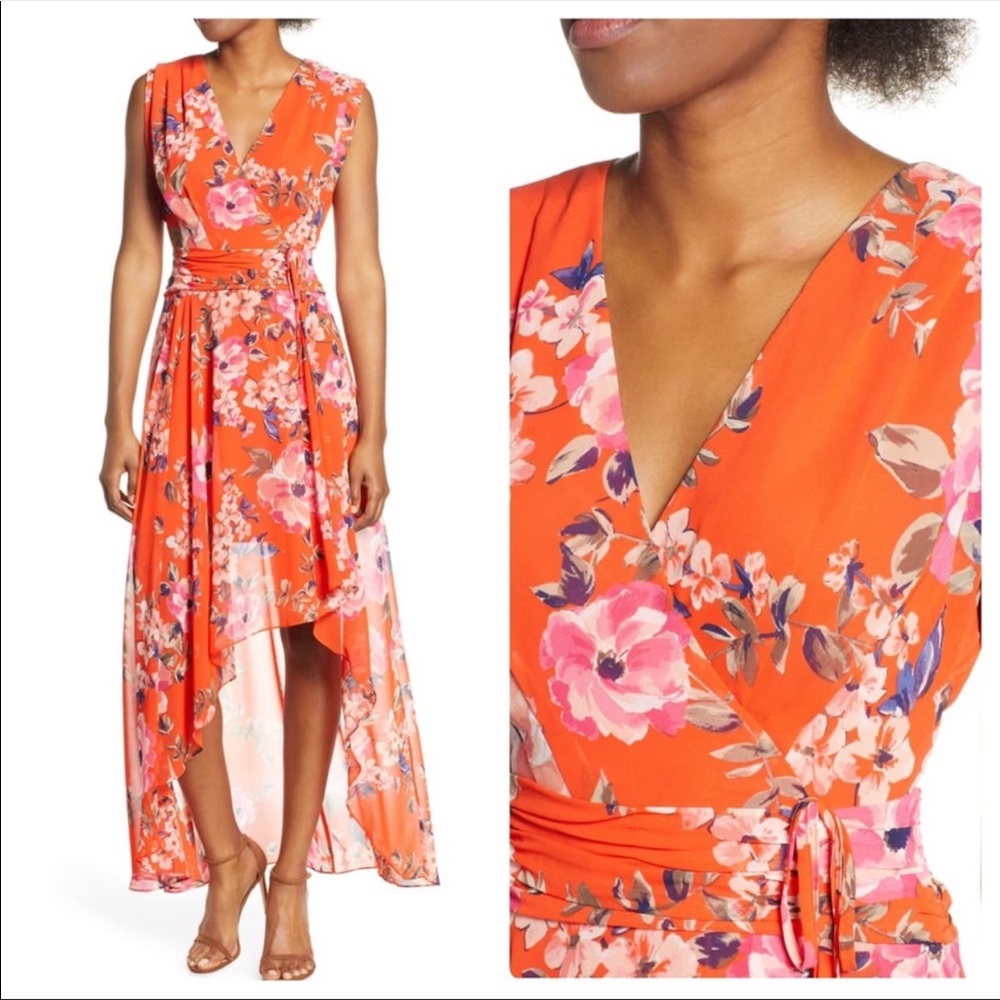 Eliza J Floral High/Low Chiffon Maxi Dress - Picture 2 of 5